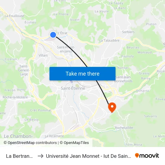La Bertrandiere to Université Jean Monnet - Iut De Saint-Etienne map