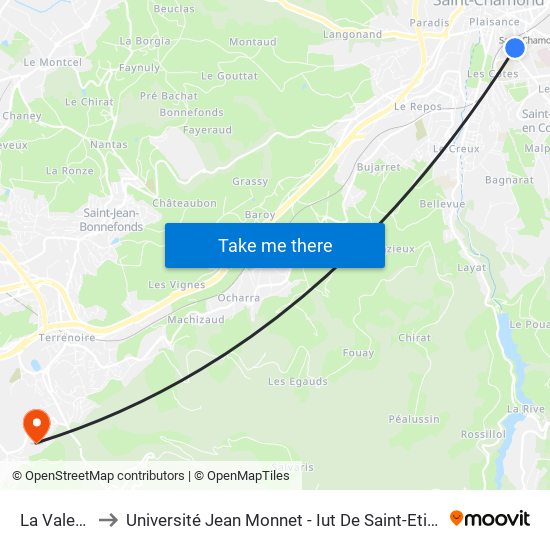 La Valette to Université Jean Monnet - Iut De Saint-Etienne map