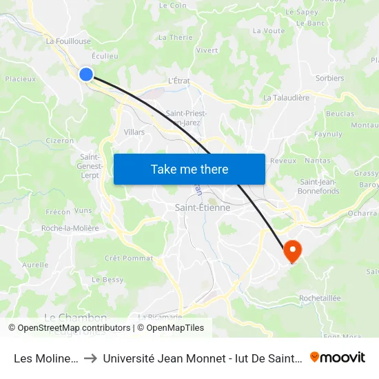 Les Molineaux to Université Jean Monnet - Iut De Saint-Etienne map
