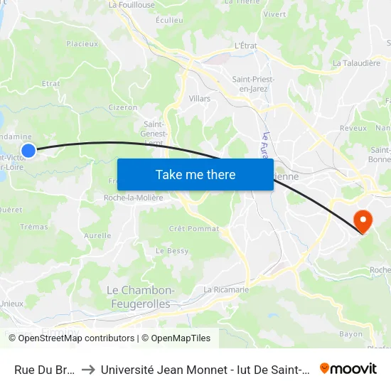 Rue Du Breat to Université Jean Monnet - Iut De Saint-Etienne map