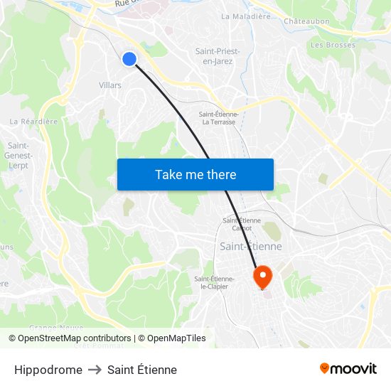 Hippodrome to Saint Étienne map