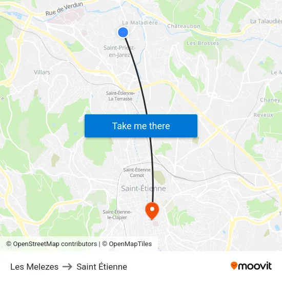 Les Melezes to Saint Étienne map