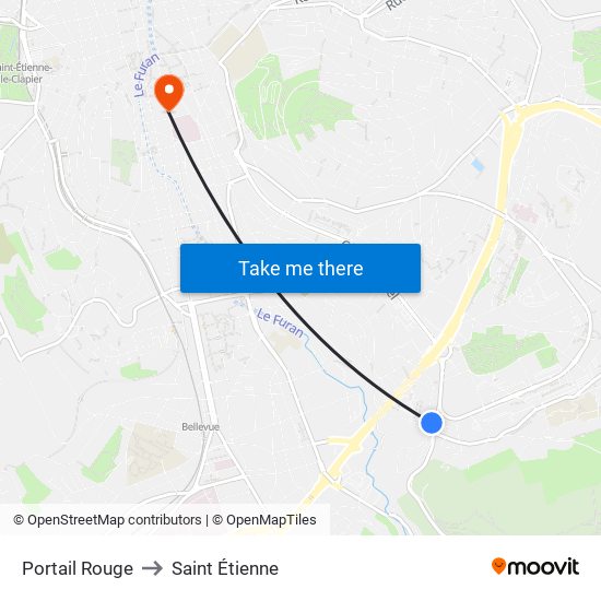 Portail Rouge to Saint Étienne map