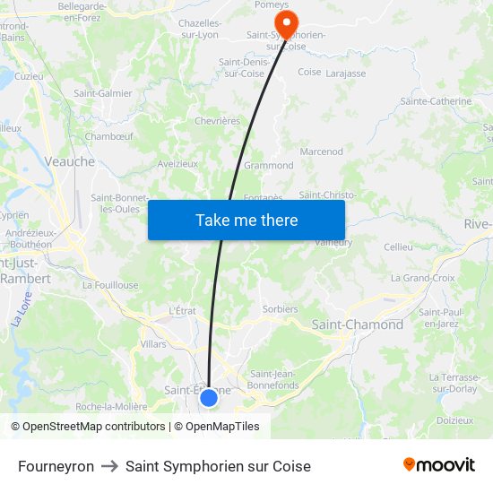 Fourneyron to Saint Symphorien sur Coise map