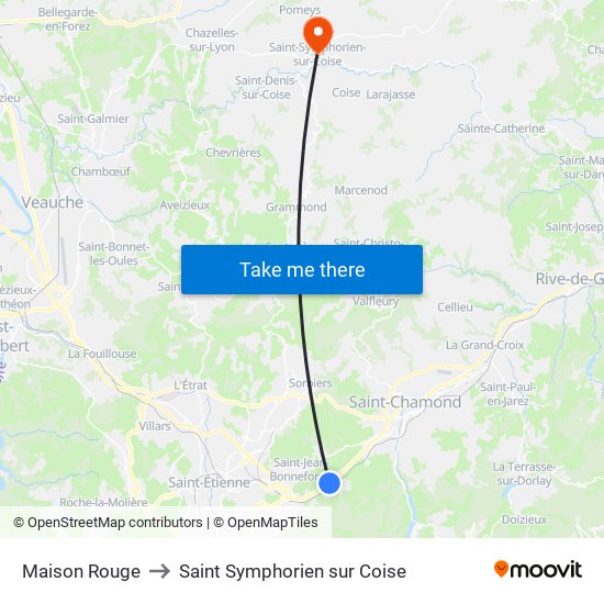 Maison Rouge to Saint Symphorien sur Coise map