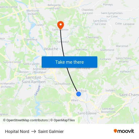 Hopital Nord to Saint Galmier map