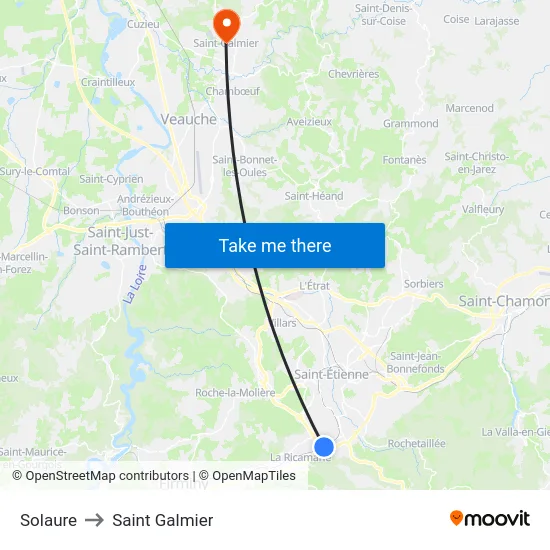 Solaure to Saint Galmier map