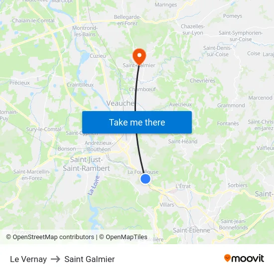 Le Vernay to Saint Galmier map