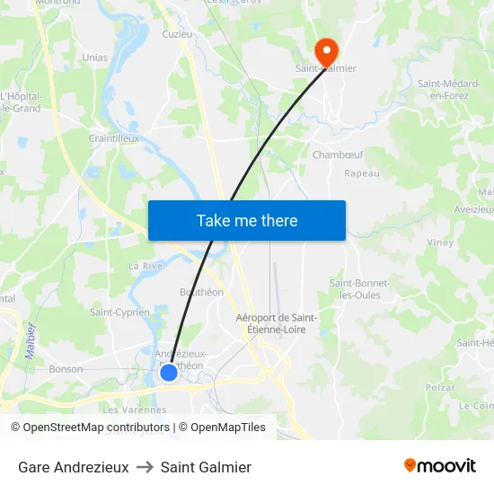 Gare Andrezieux to Saint Galmier map