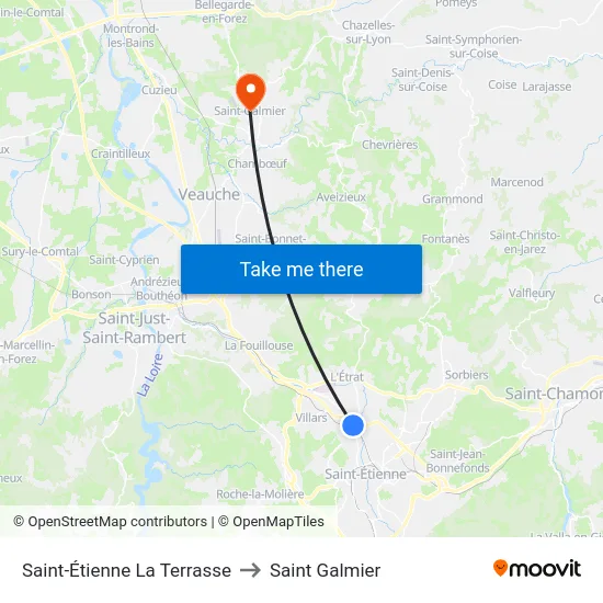 Saint-Étienne La Terrasse to Saint Galmier map