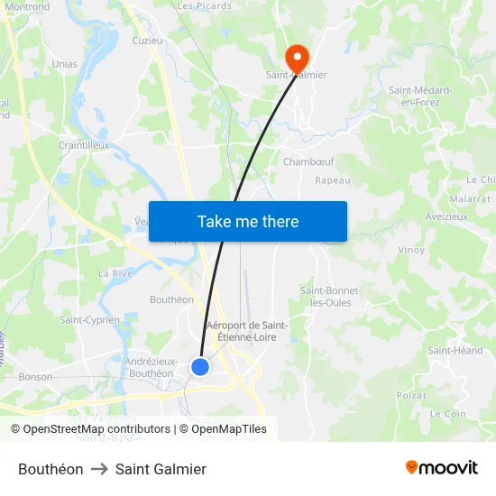 Bouthéon to Saint Galmier map