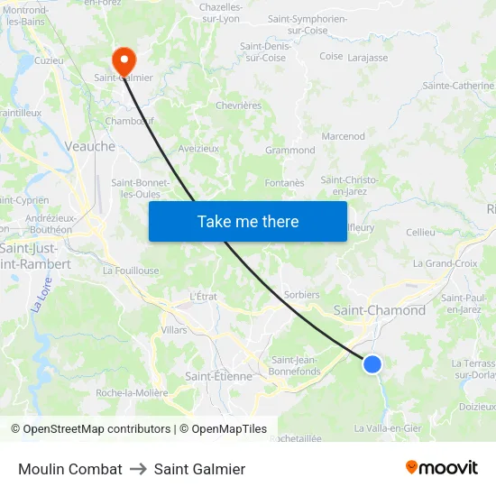 Moulin Combat to Saint Galmier map