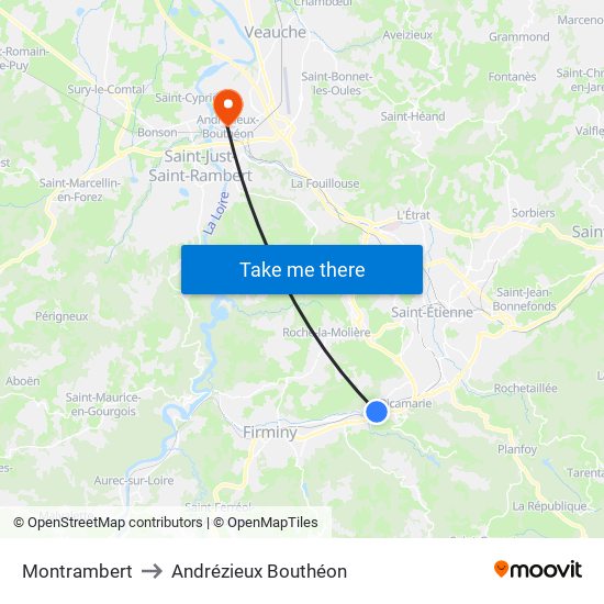 Montrambert to Andrézieux Bouthéon map