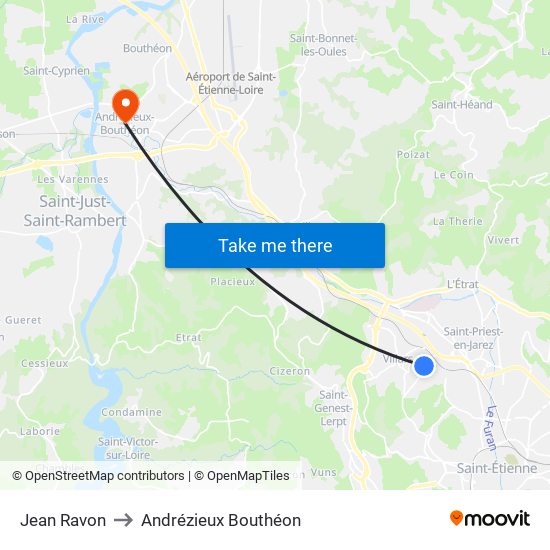 Jean Ravon to Andrézieux Bouthéon map