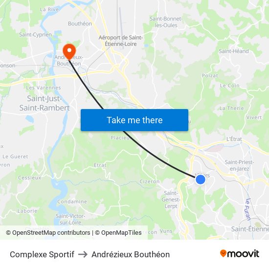 Complexe Sportif to Andrézieux Bouthéon map