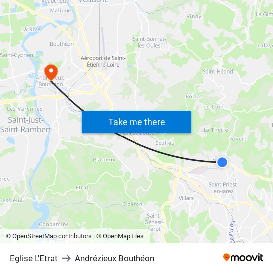 Eglise L'Etrat to Andrézieux Bouthéon map