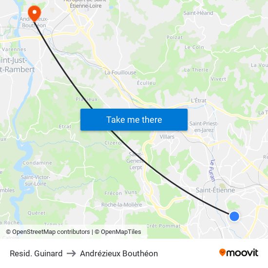 Resid. Guinard to Andrézieux Bouthéon map