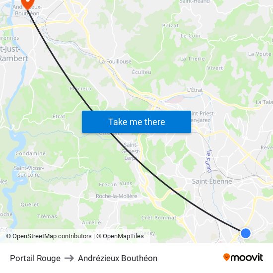 Portail Rouge to Andrézieux Bouthéon map