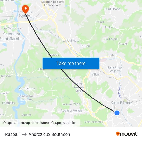 Raspail to Andrézieux Bouthéon map