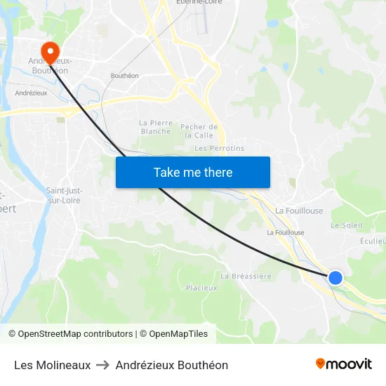 Les Molineaux to Andrézieux Bouthéon map
