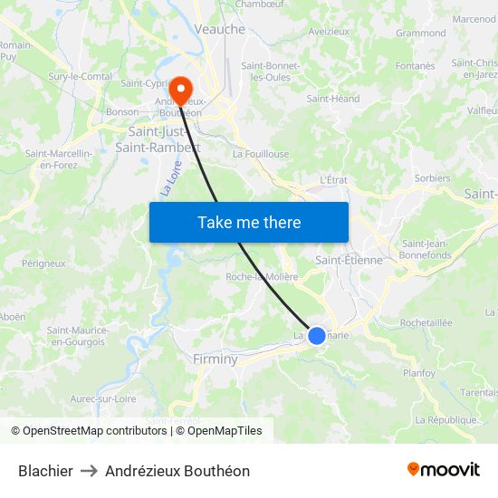 Blachier to Andrézieux Bouthéon map