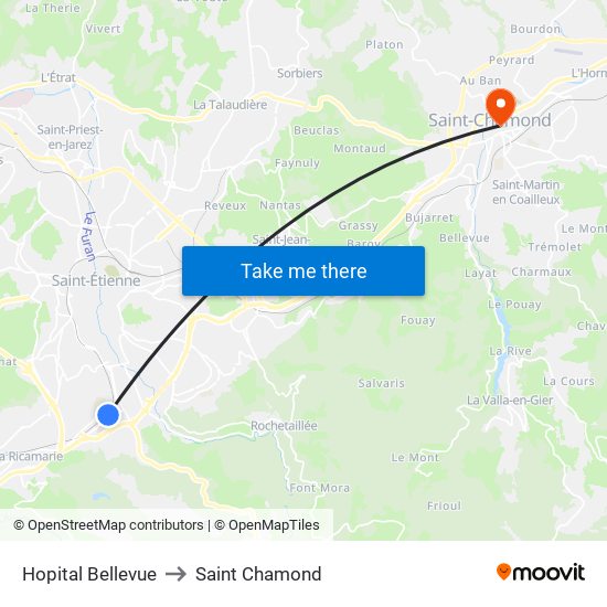 Hopital Bellevue to Saint Chamond map