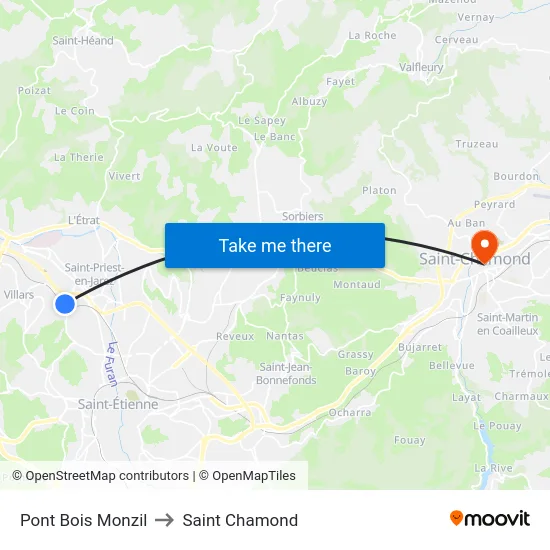 Pont Bois Monzil to Saint Chamond map