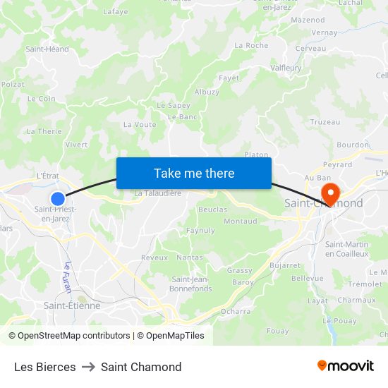 Les Bierces to Saint Chamond map