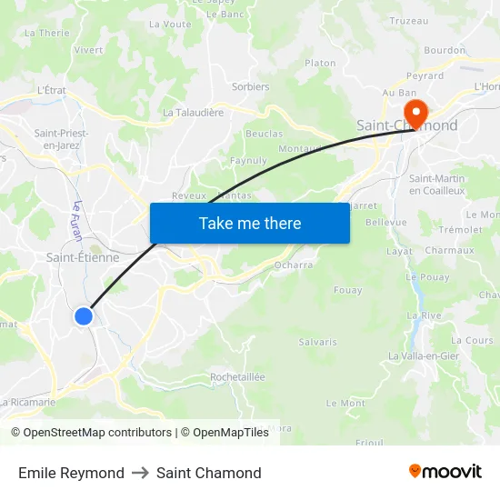 Emile Reymond to Saint Chamond map