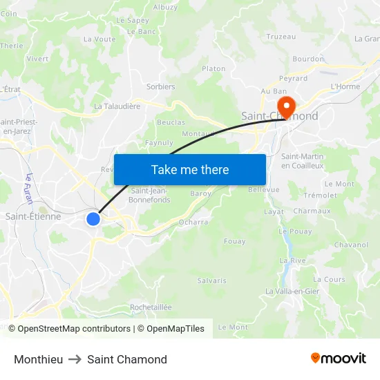 Monthieu to Saint Chamond map