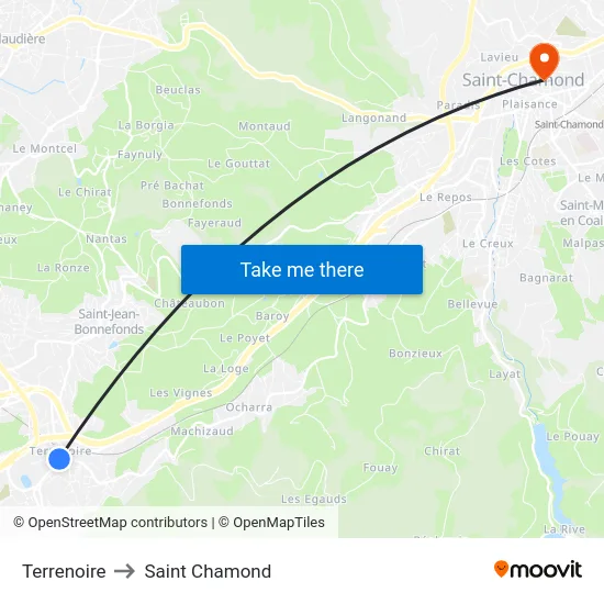 Terrenoire to Saint Chamond map