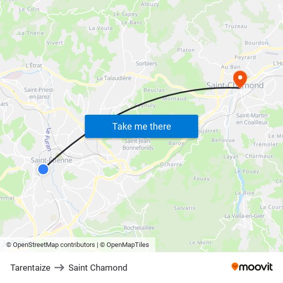 Tarentaize to Saint Chamond map