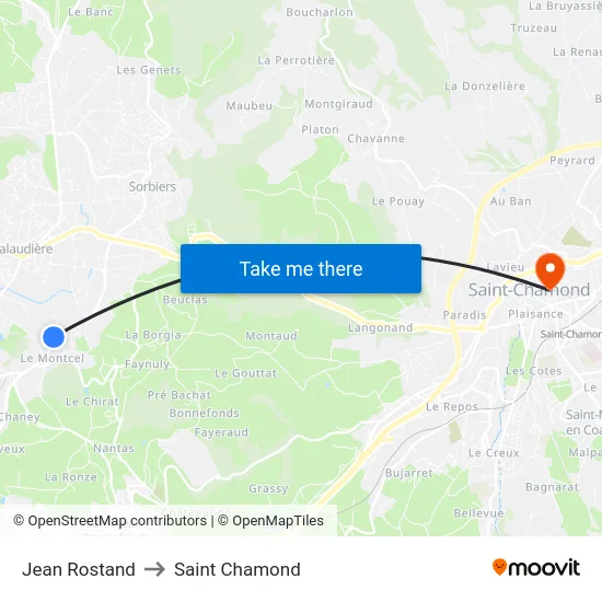 Jean Rostand to Saint Chamond map