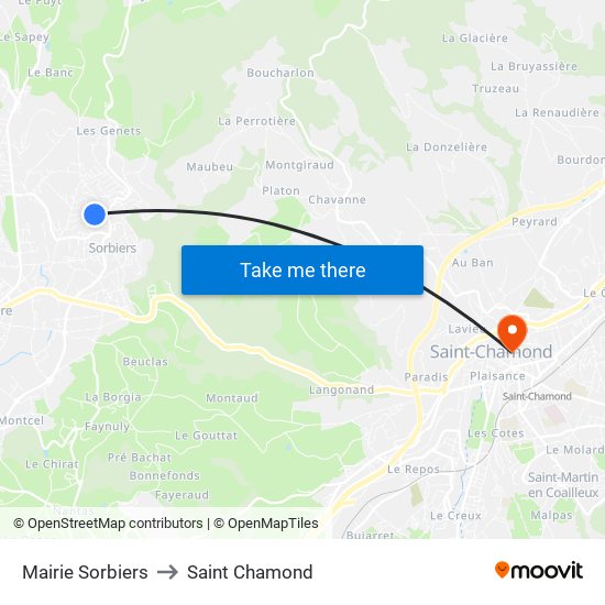 Mairie Sorbiers to Saint Chamond map