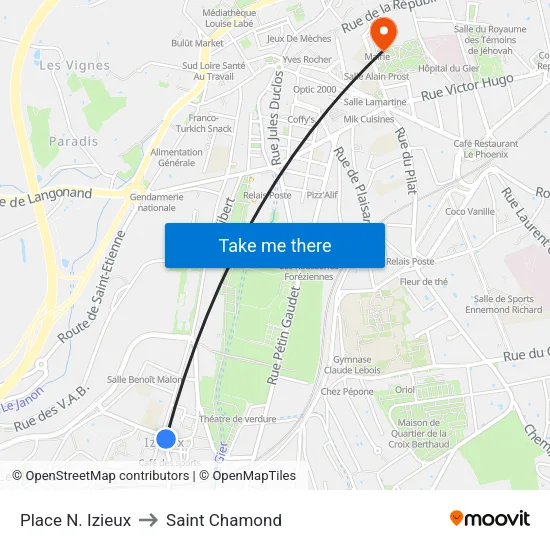 Place N. Izieux to Saint Chamond map