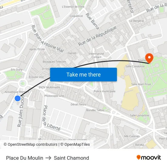 Place Du Moulin to Saint Chamond map