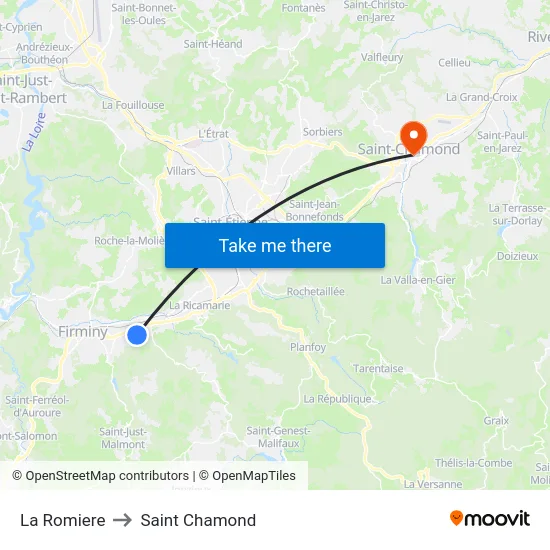 La Romiere to Saint Chamond map