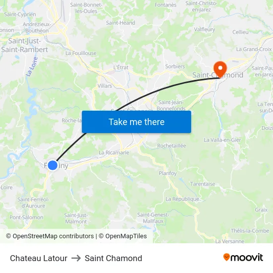 Chateau Latour to Saint Chamond map