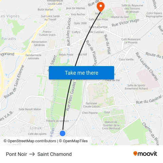 Pont Noir to Saint Chamond map