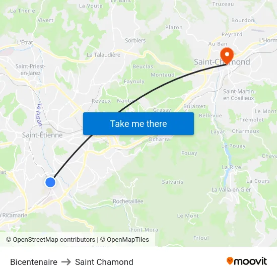 Bicentenaire to Saint Chamond map