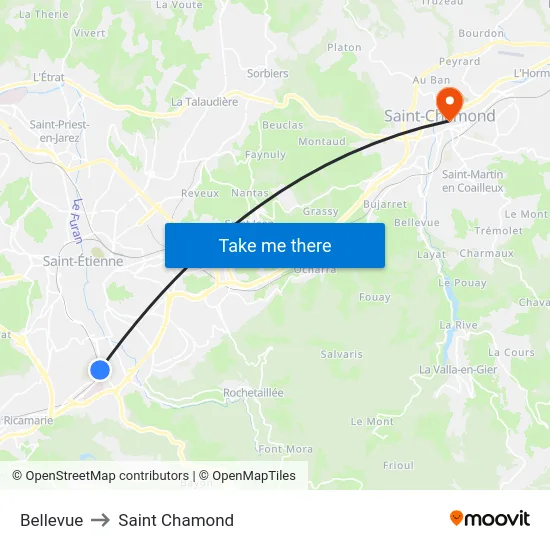 Bellevue to Saint Chamond map