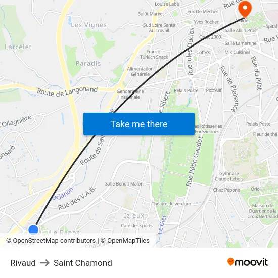 Rivaud to Saint Chamond map