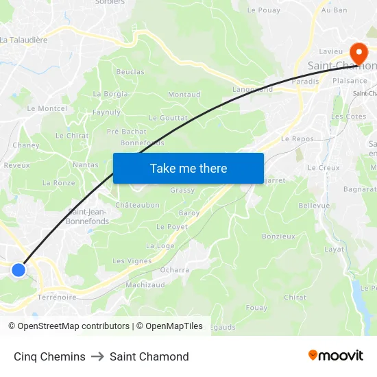 Cinq Chemins to Saint Chamond map
