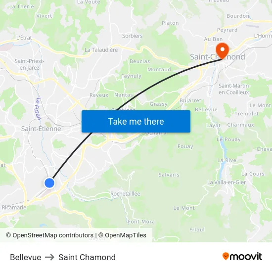 Bellevue to Saint Chamond map