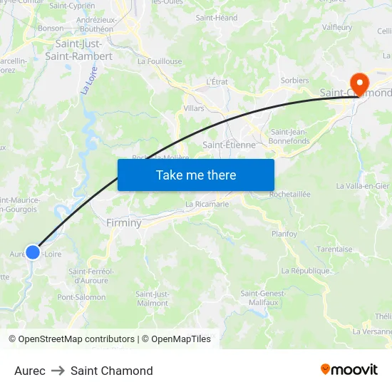 Aurec to Saint Chamond map