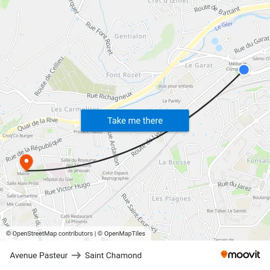 Avenue Pasteur to Saint Chamond map