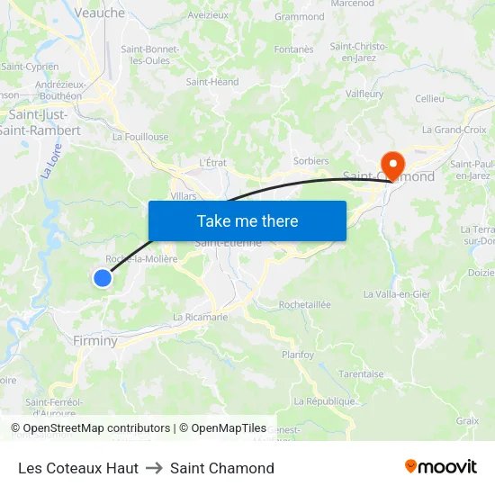Les Coteaux Haut to Saint Chamond map