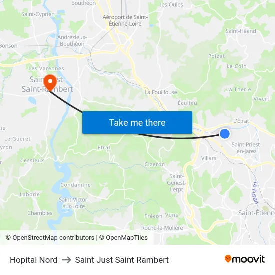 Hopital Nord to Saint Just Saint Rambert map