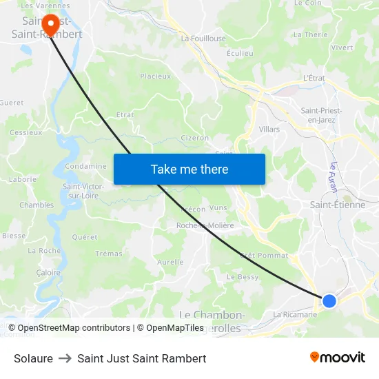 Solaure to Saint Just Saint Rambert map