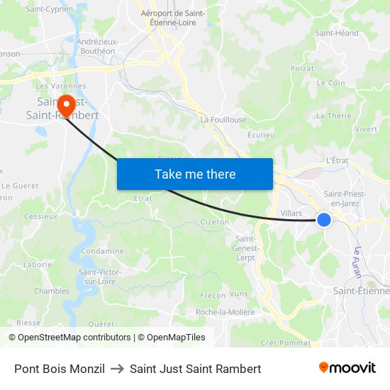 Pont Bois Monzil to Saint Just Saint Rambert map